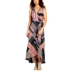 RAGA Hadley Pink and Black Boho Wrap Midi Dress Size Large